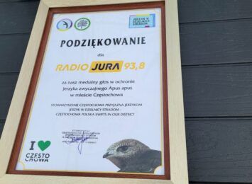 Radio Jura z dyplomem "za nasz medialny głos w ochronie jerzyka Apus apus" w Częstochowie